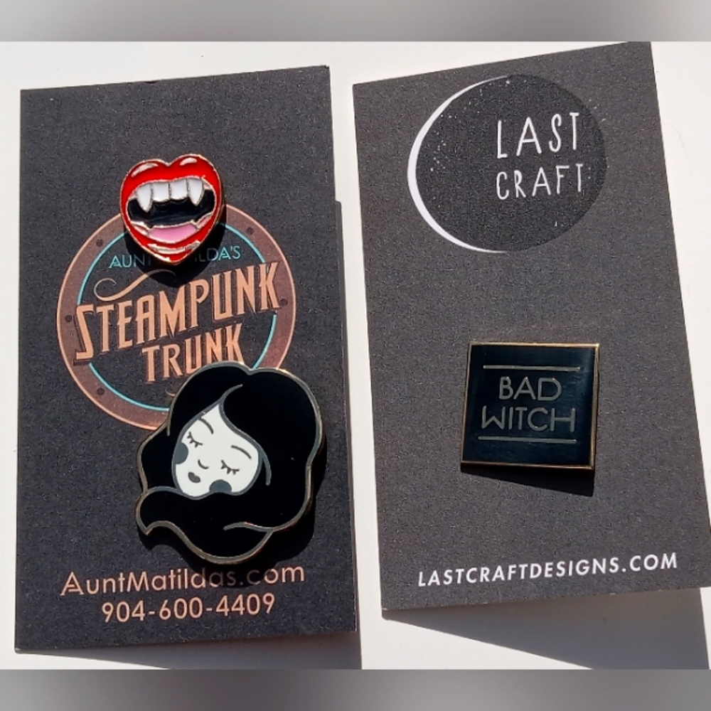 "3" PINS Enamel Goth Sleeping Girl Vampire Witch Pins Lot BRAND NEW